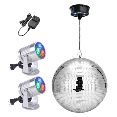 Yescom 16'' Disco Ball with Motor and Lights 6RPM Rotator & 2PCS RGB Spotlights