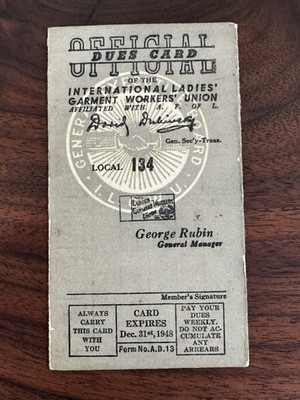1948 International Ladies Garment Workers Union Dues Card Book
