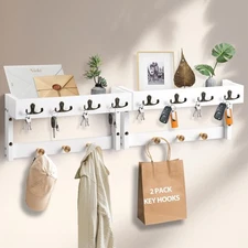 Key Holder Wall Mount with Shelf, 4 in 1 Coat and Key Hanger with Metal Hooks...