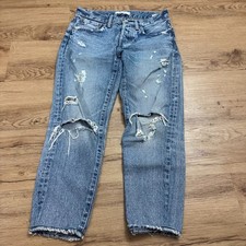 Moussy Vintage Aberdeen Distressed Skinny Blue Size 25 HEMMED Faded Grunge