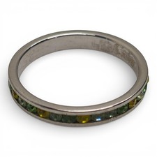 925 Sterling Silver Channel Set Green Yellow Stones Band Ring Sz 7.75 1.60g Gift