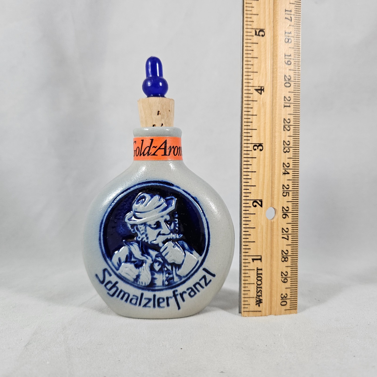 Vtg German Stoneware Empty Bottle Salt Glaze Schmalzerfranzl Stopper Bandana Set