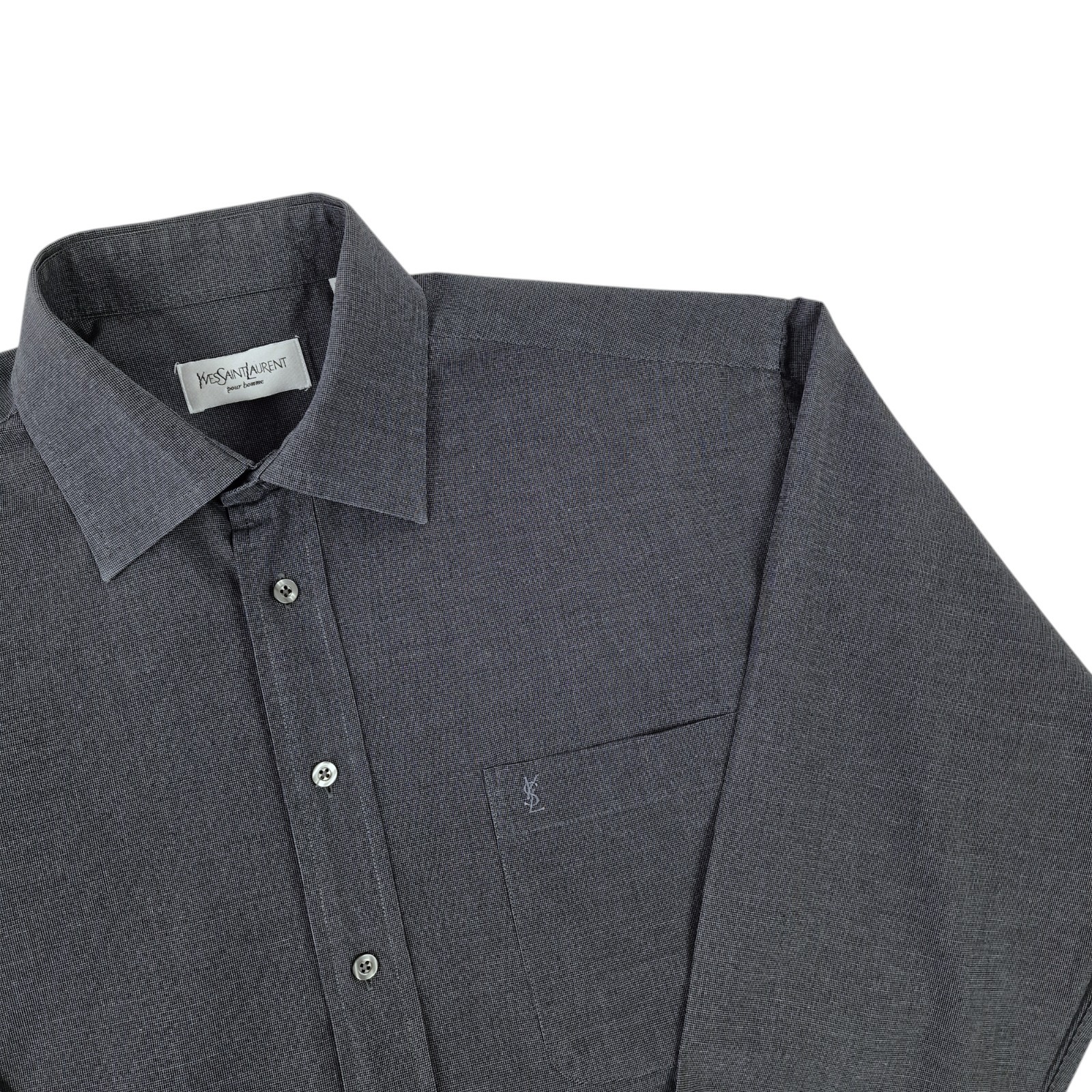 SAINT LAURENT Camicia uomo YSL grigia 42 misto cotone ricamata vintage 26" PTP