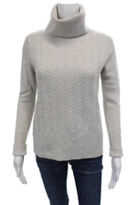 White Label Women Beige Merino Wool Herringbone Turtleneck Sweater Size 4