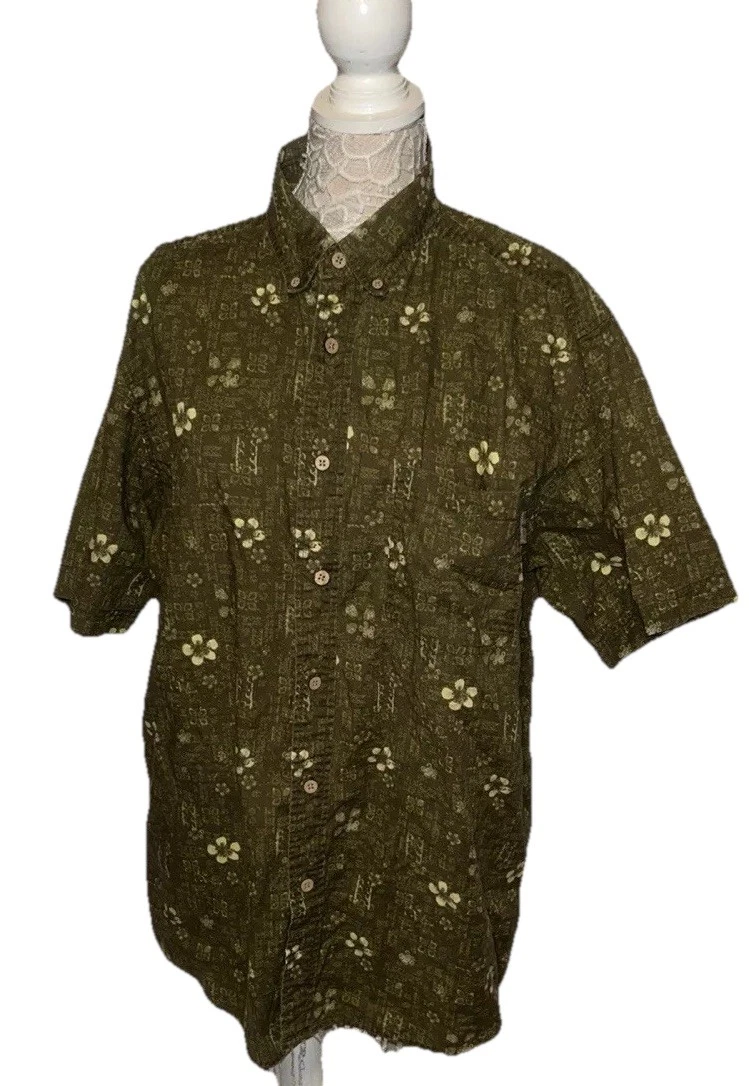Vintage Mens Woolrich Floral Button Up Hawaiian Shirt Size Large 100% Cotton