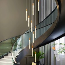 Gold Crystal Pendant Chandelier 10 Lights Modern Luxury for High Ceilings Foyer