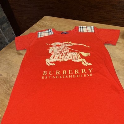 Burberry London Red Plaid Graphic Print Short Sleeve Cotton T