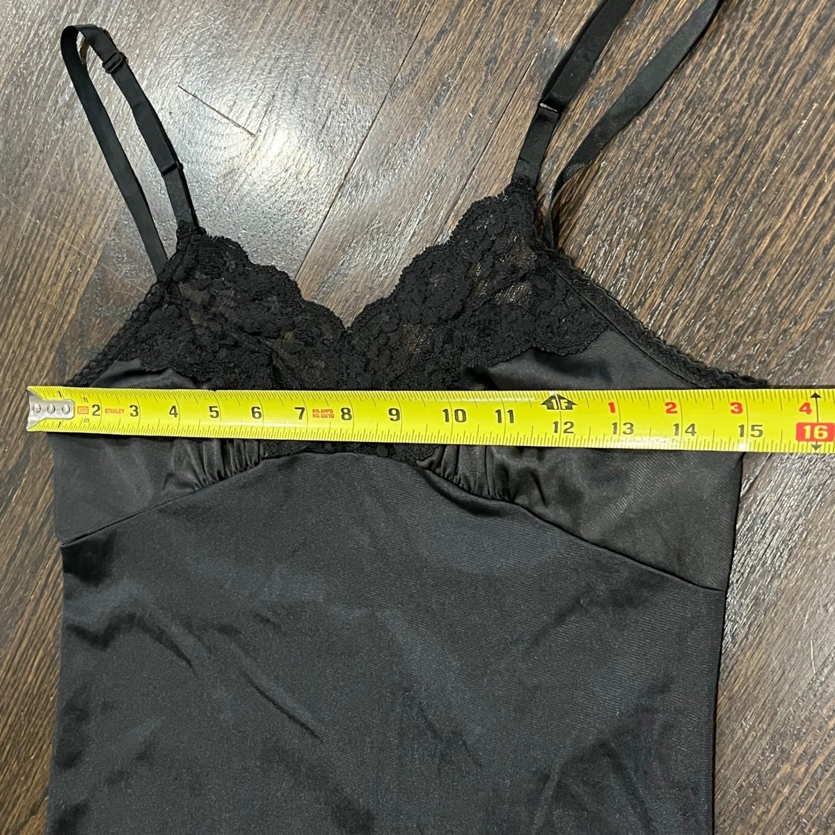 Vintage Hanes Her Way Black Lace Trim Slip Dress Size 32 Negligee Nylon Retro View 6