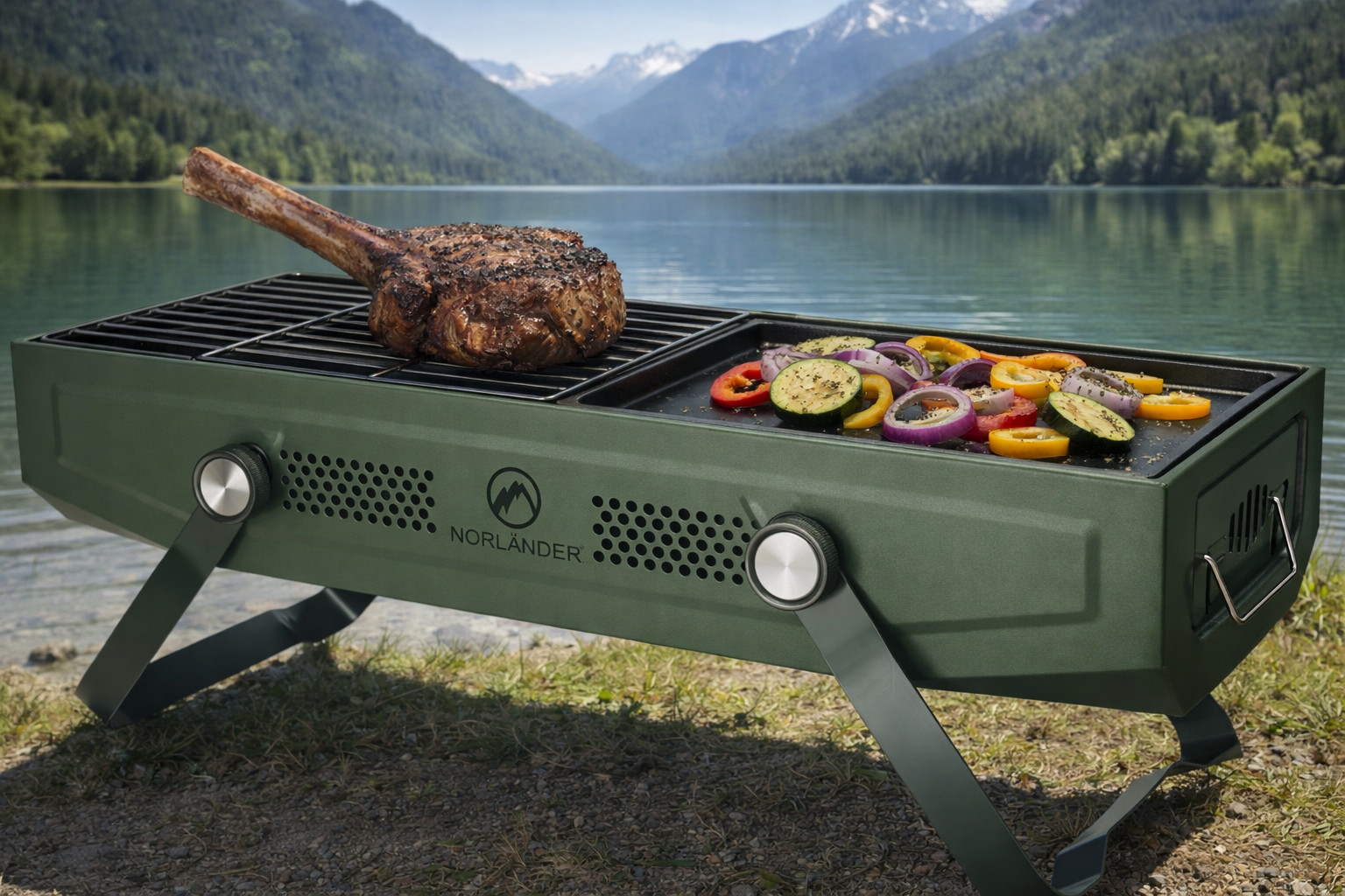 NORLÄNDER Outdoor BBQ mit Grill – navy | kompakter Camping- & Tischgrill