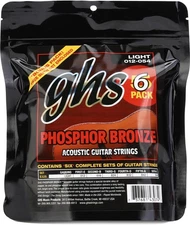 GHS S325 Phosphor Bronze Light Acoustic Guitar Strings 6-Pack