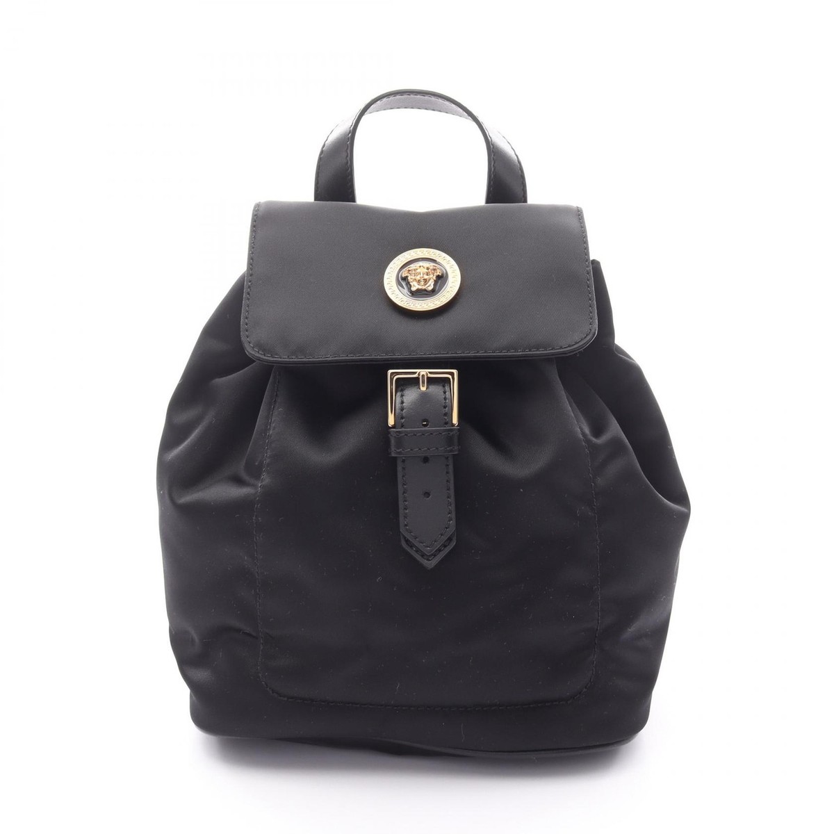 VERSACE Medusa Mini Rucksack Tasche Nylon Leder Schwarz Gebraucht