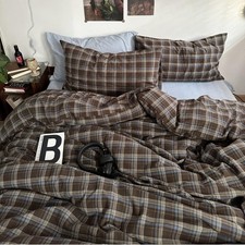 Plaid Duvet Cover Set Queen Size 3 Piece Blue Brown Buffalo Plaid Comforter
