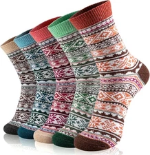 Wool Socks for Women - 5 Pairs Soft Cozy Knit Winter Warm Socks for Women Men