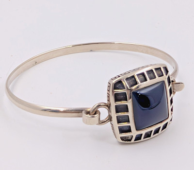 Vintage Barse Sterlingsilber schwarzer Onyx Armreif Armband passt 6'' Handgelenk 18,44 gr