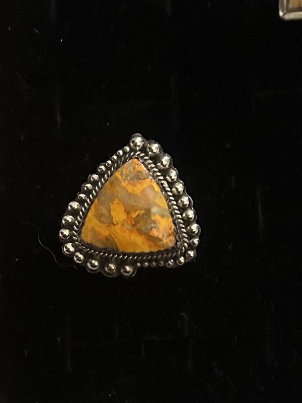 Bumblebee Jasper Trillion Cut .925 Sterling Silver Ring Size 8 Boho Style Chic