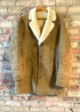 VTG Knight Tailors Men's Handmade Wool Sherpa Lined Suede Rancher Coat - 44
