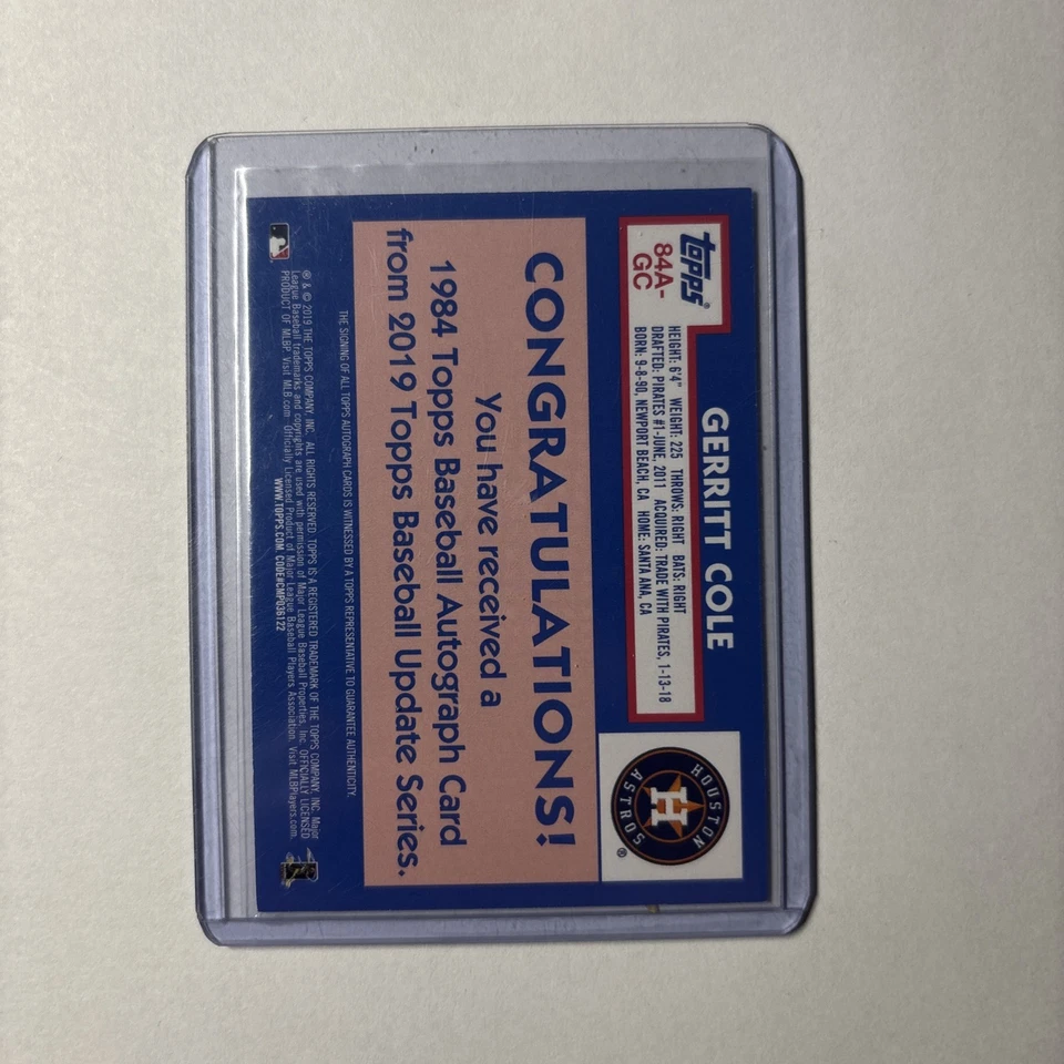 2019 Topps Update Series - 1984 Topps Baseball Autographs Gerrit Cole #84A-GC   - Image 2 of 4