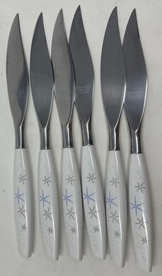 Mode Danish Stainless Atomic Starburst White Handles 6 Knives Set Preowned