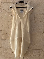 CHANEL CC Logo Hooded Mini Dress Ivory Sleeveless Crepe Size 36 Rare SR2248