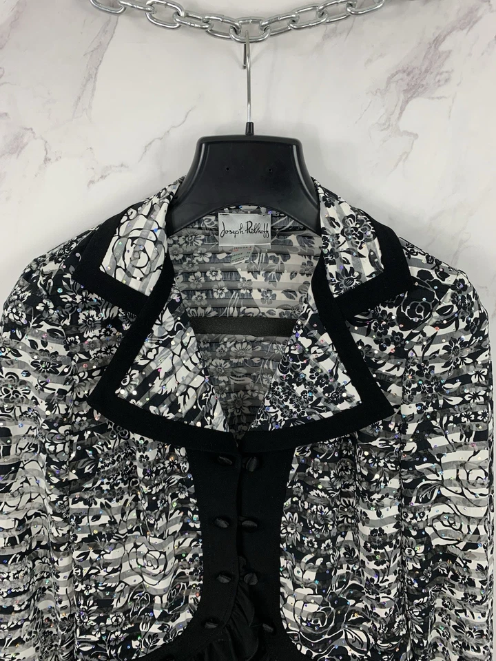 Joseph Ribkoff White Floral Frill Sequin Blazer Jacket Size US 8 UK 10 - Image 2 of 4