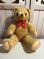   16x10  Vintage Jointed Teddy Bear With Red Bow