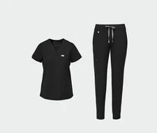 Figs Scrubs for Women – Black Catarina Top & Zamora Jogger Set, M