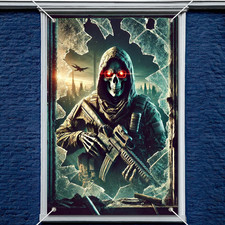 Halloween Window Banner Tactical Skull Design 31X47 Inches for Scary Party Decor