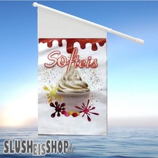 Softeis Werbe Fahne Weiss Fahne A3 mit Einleger Softeisfahne Plakat Werbung wei&szlig;