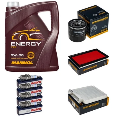 MANNOL, DENCKERMANN, BOSCH Inspektionspaket 5L MANNOL Energy 5W-30 Zündkerzen für Nissan Note 1.6 NV200