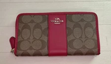 Coach Striped Continental Accordion Zip Around Wallet Pink