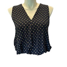 Banana Republic Women s Small Navy Dotted Sleeveless Balloon Cropped Shirt Top