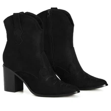 NWT City Chic Elodie Mid Rise Black Suede Boots Size 13 W Cowboy Boot Cowgirl