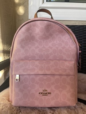 Coach Powder Pink Taylor Small Backpack In Signature Canvas With Charms NWT
