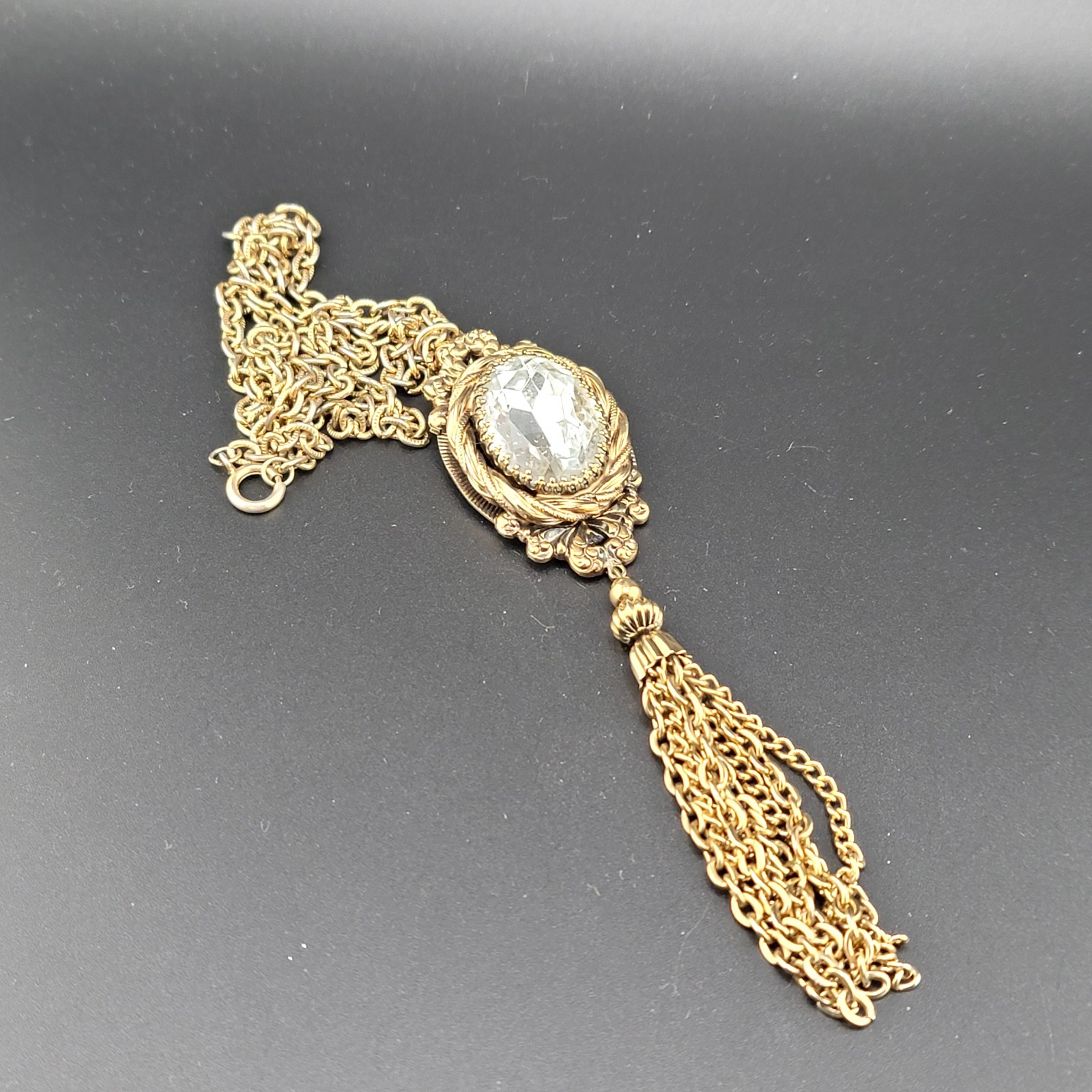 Vtg Pendant Necklace 23" Chain Large Rhinestone w… - image 2