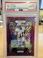 2023 Prizm Tre Tucker RC Auto Purple Power 13/49 PSA 10 LOW POP RAIDERS!