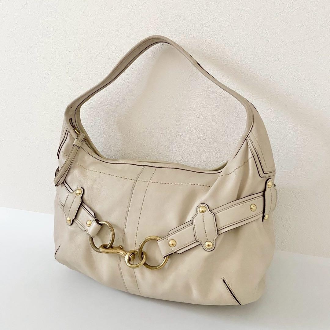 Coach One Shoulder Bag Hobo Bag Beige BEIGE Gold Hardware Horse