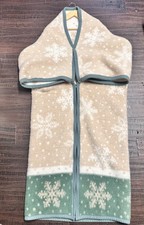 Biederlack Wearable Blanket Wrap Throw Camp Stadium Zipper Snap Green Tan