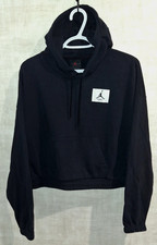 Air Jordan 100 Cotton Fleece Crop Hoodie Womens Sz M Loose Black Logo Pullover