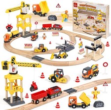 Lehoo Castle Holzeisenbahn Set mit elektrischem Zug und Magnetkran, 68 Teile, ab