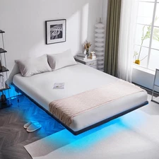 Floating Bed Frame Full with USB Charging Station/LED Lights 14'' Platform Bed