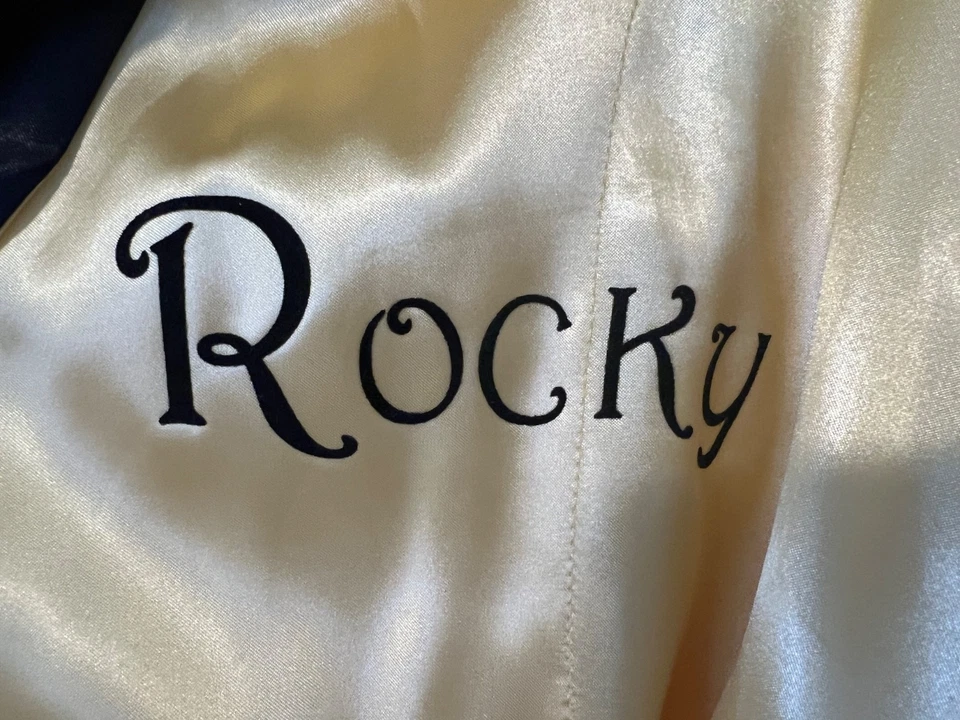 Disfraz: Rocky Balboa bata boxer satinada amarilla con capucha HECHA A MANO Foto 3 de 4