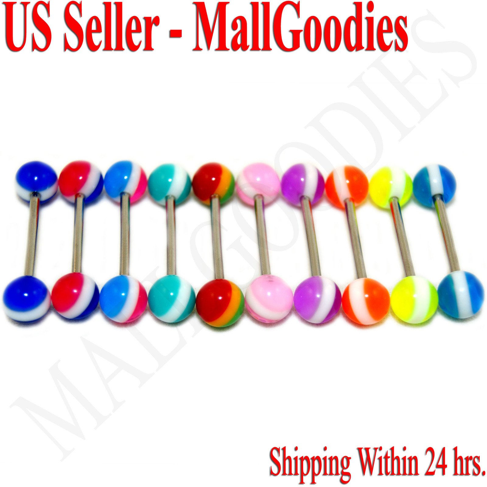 W094 Acrylic Tongue Rings Bars Barbells Stripes Shape Design LOT 10
