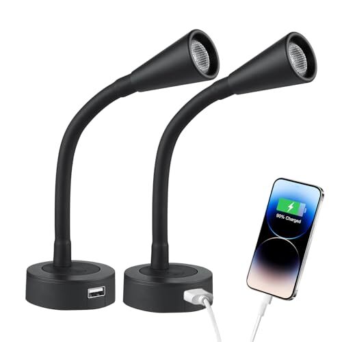 Acegoo 12V LED Reading Light RV Dimmable Reading Lamp with USB Charger 12 