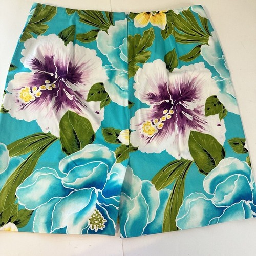 Minifalda Jones New York Mujer Azul Tropical Hawaiana Floral Talla 8 Elástica - Imagen 7 de 7