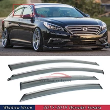 For 2015-2019 Hyundai Sonata Chrome Trim Smoked Tinted Window Visor Rain Guard