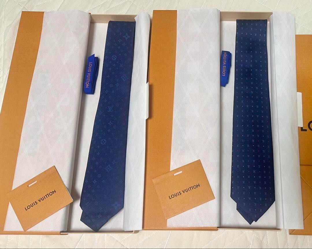 LOUIS VUITTON Tie Set of 2 Monogram Gradient & Blason Dot Navy