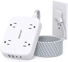 Surge Protector Power Strip with 2 USB C - 5 Ft Flat Extension Cord Flat Plug Po