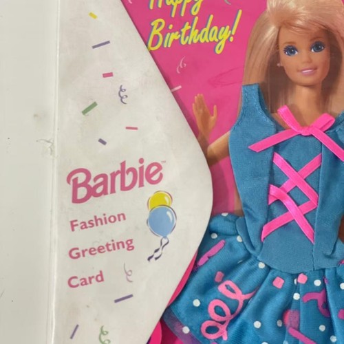 1995 MATTEL BARBIE FASHION GREETING CARD HAPPY BIRTHDAY Pink Blue Party Dress - Picture 3 of 4