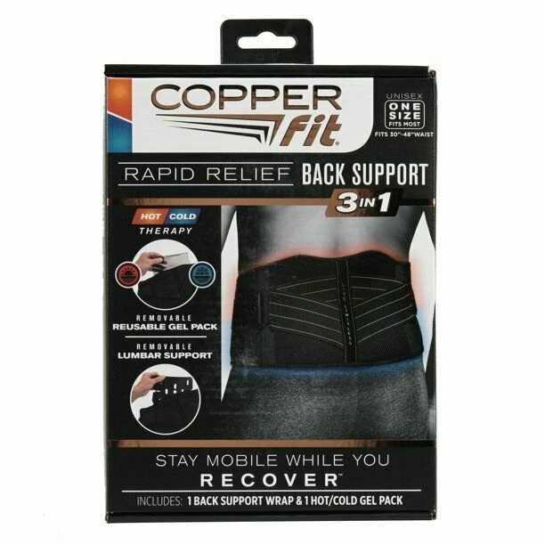 COPPER FIT Back Support Brace Black Fits 30-48 Waist Unisex Back