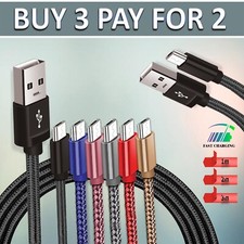 Long Braided USB Micro Fast Charging Charger Data Cable Lead 2M 3M 1M